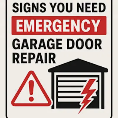 A warning sign to be on the lookout for a broken garage door.