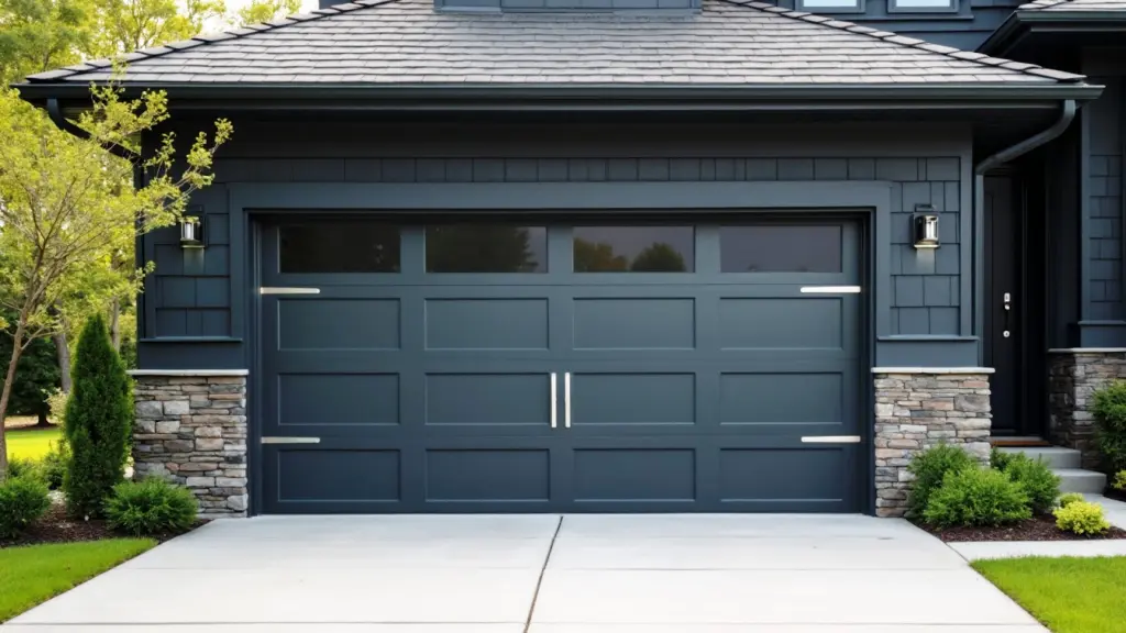 A Garage Door With Bold Dark Colors Making a Statement with Sophisticated Elegance is one of the 2025 garage door trends.