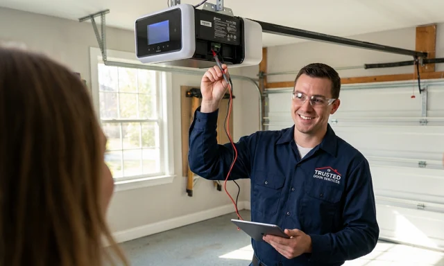 One garage door has collapsed onto the ground.