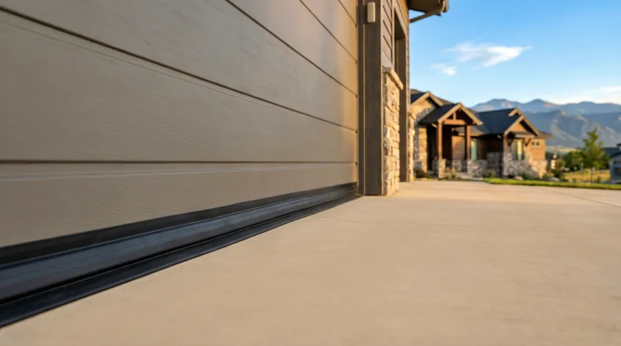 A garage door which is off of its tracks.