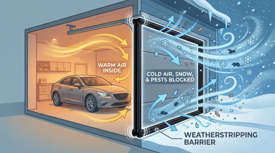 One garage door has collapsed onto the ground.